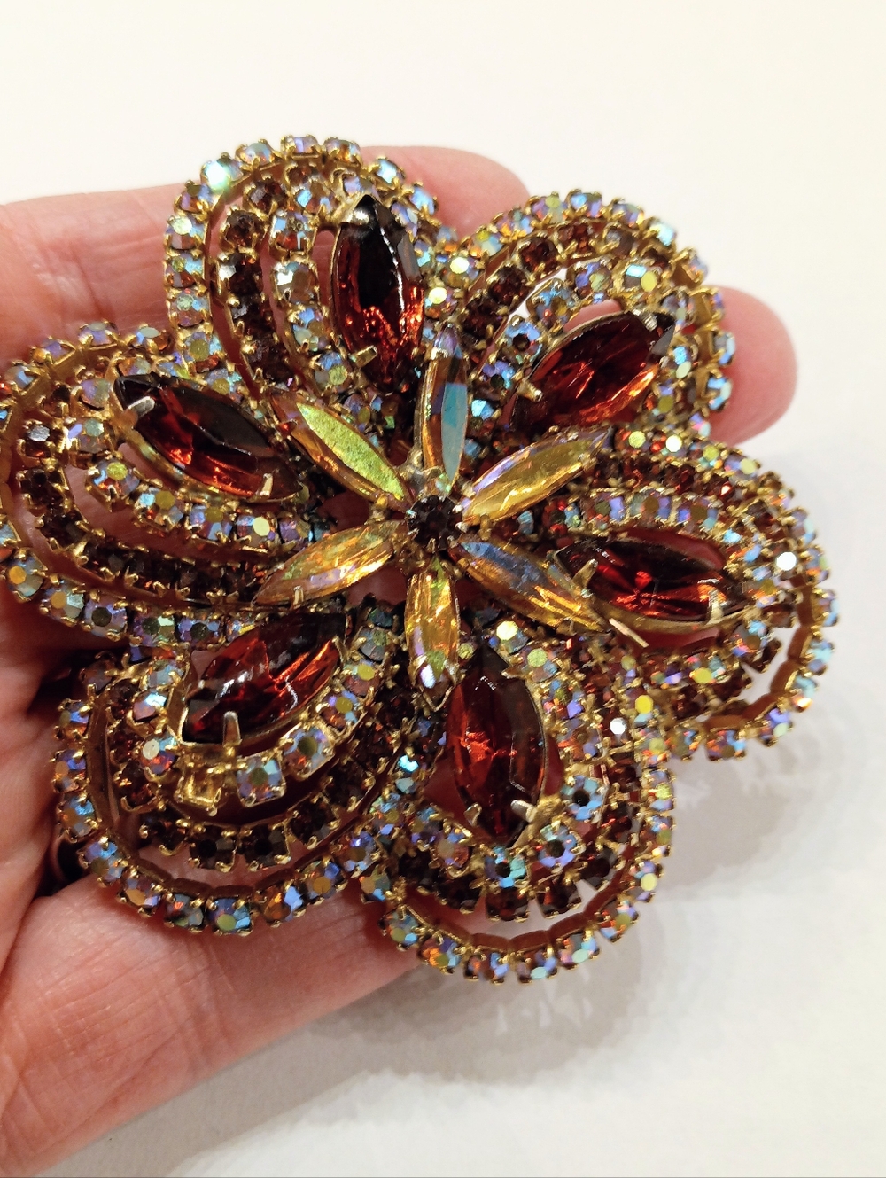 Vintage Amazing Large Rhinestone Brooch Rainbow Of Colors